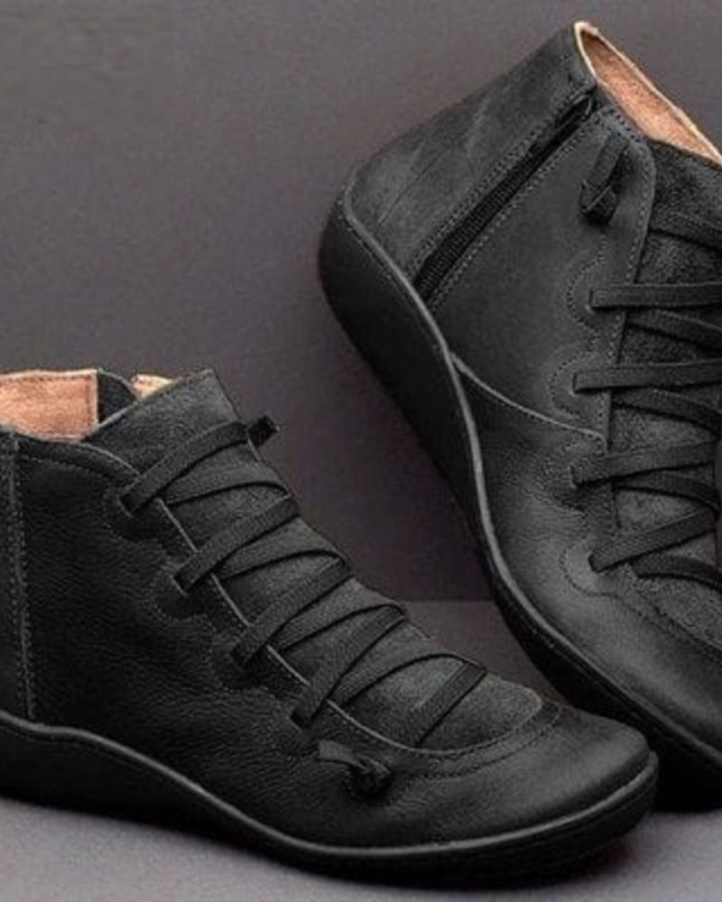 Bottines Femme Cuir à Lacets avec Fermeture Éclair Latérale - Confort et Style Moderne 0