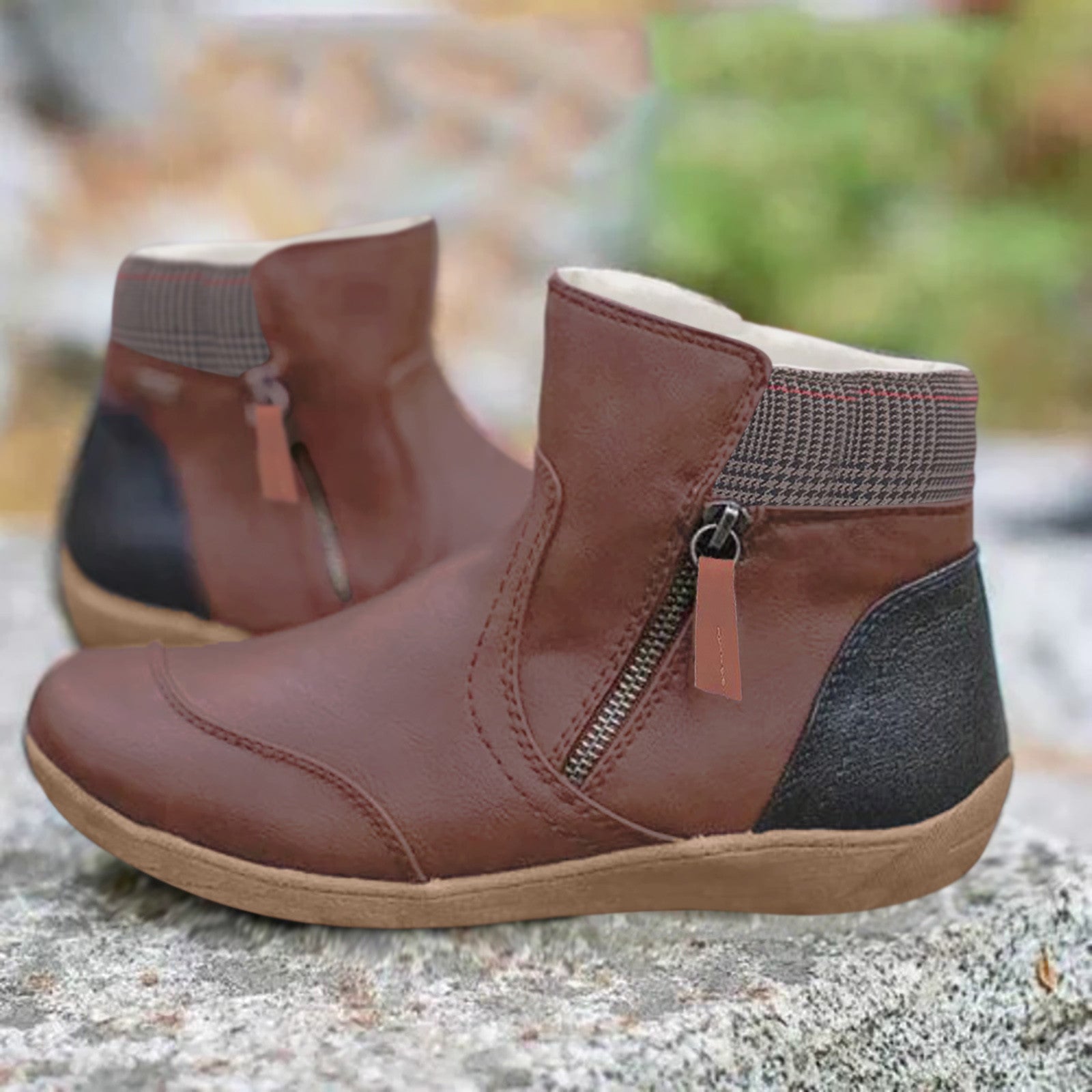 Bottines Femme Hiver en Simili Cuir avec Doublure en Fausse Fourrure et Zip 2