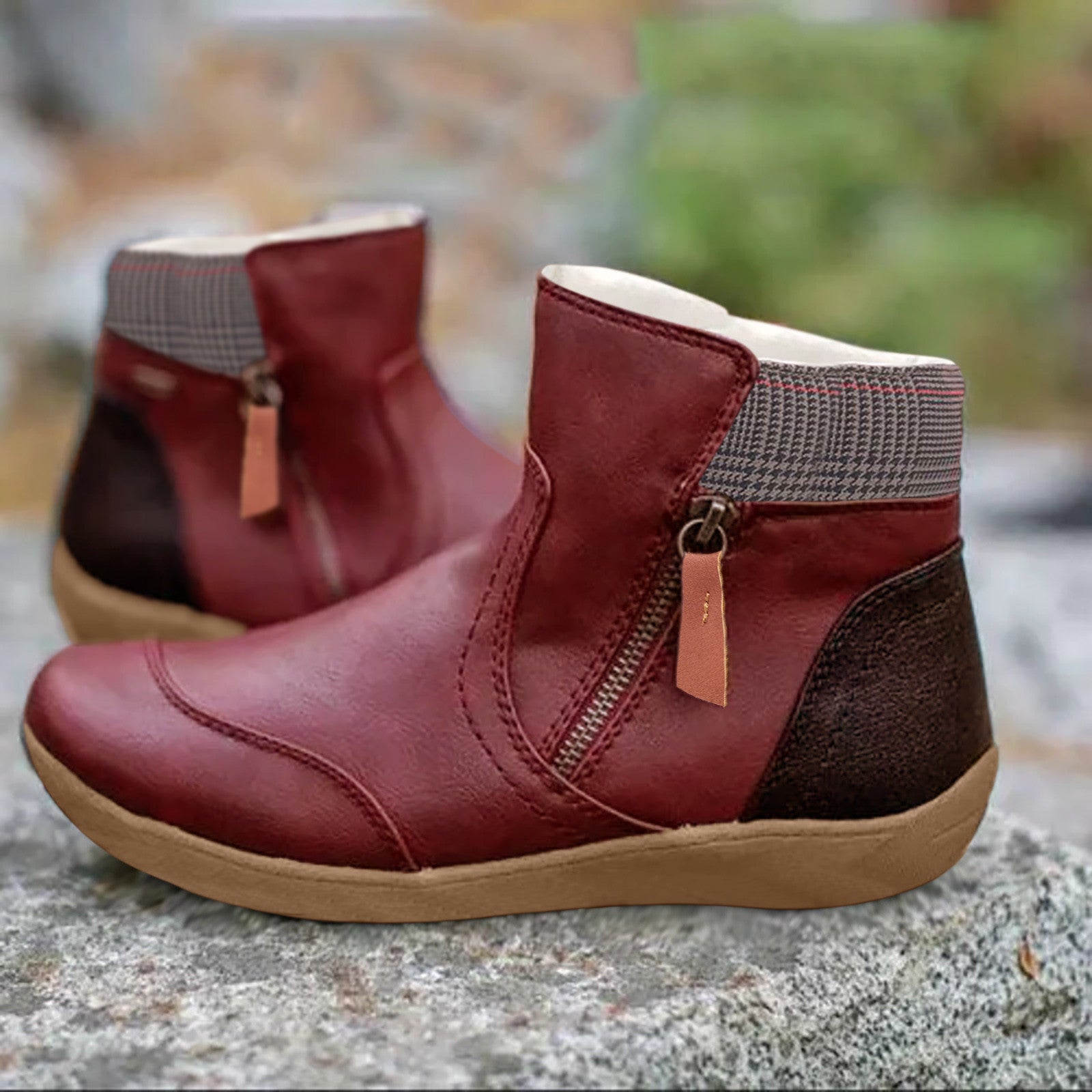 Bottines Femme Hiver en Simili Cuir avec Doublure en Fausse Fourrure et Zip 4