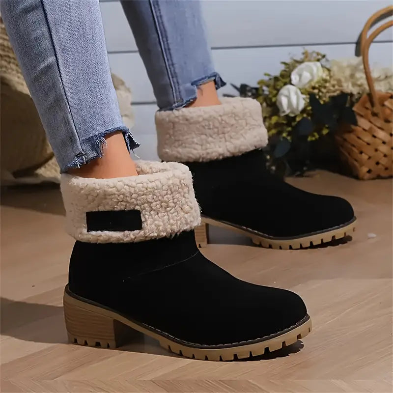 Bottines Fourrées Femme à Plateforme – Doublure en Polaire, Style Hivernal, Semelle Robuste, Bottines Noires Femme 0