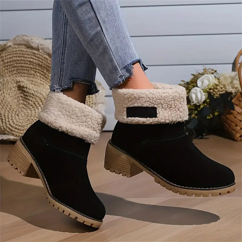 Bottines Fourrées Femme à Plateforme – Doublure en Polaire, Style Hivernal, Semelle Robuste, Bottines Noires Femme 1