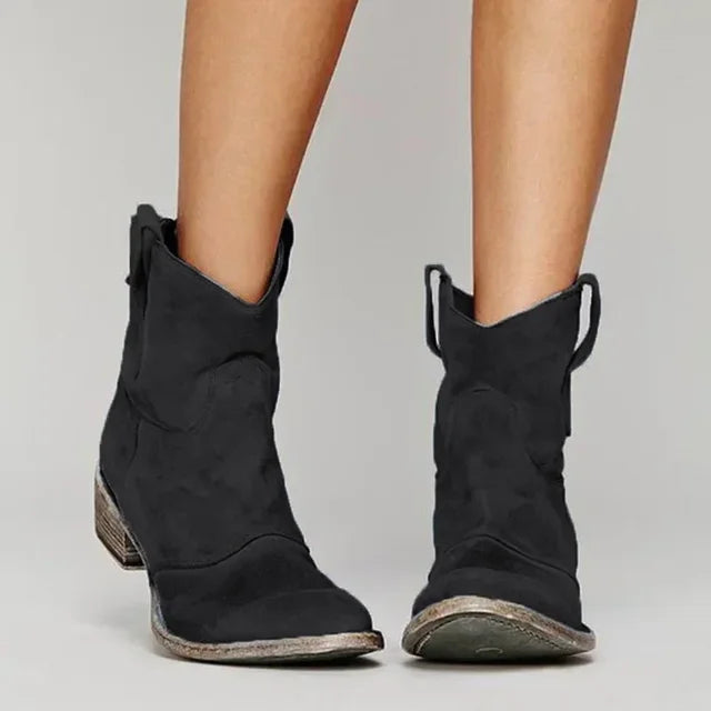 Bottines Western Femme en Daim avec Talon Bas et Semelle Antidérapante 1