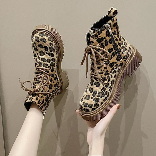 Bottines à Lacets pour Femmes en Simili Cuir avec Imprimé Léopard – Semelle Crantée 2