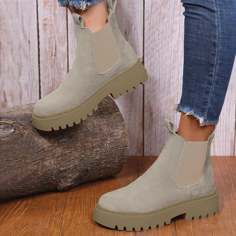 Bottines à enfiler pour femmes en faux suède avec semelle épaisse – Confort et style pour l'hiver 2