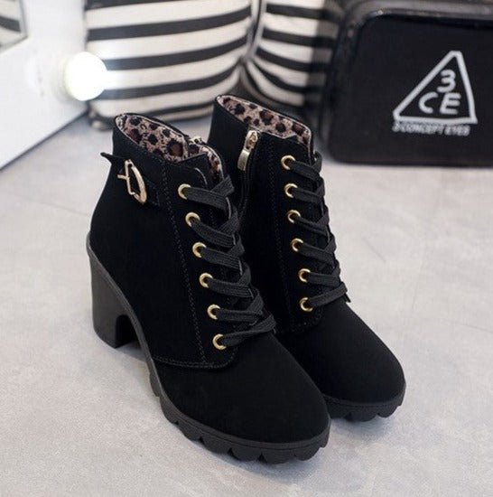 Bottines à lacets en faux suède pour femmes - Talon bloc de 8,5 cm, Semelle crantée 0