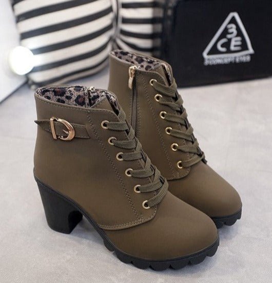 Bottines à lacets en faux suède pour femmes - Talon bloc de 8,5 cm, Semelle crantée 3