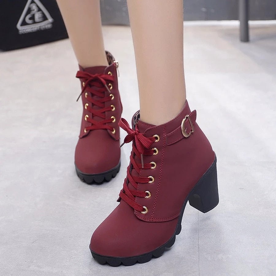Bottines à lacets en faux suède pour femmes - Talon bloc de 8,5 cm, Semelle crantée 4