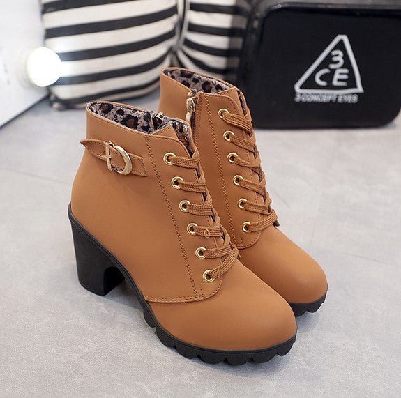 Bottines à lacets en faux suède pour femmes - Talon bloc de 8,5 cm, Semelle crantée 5