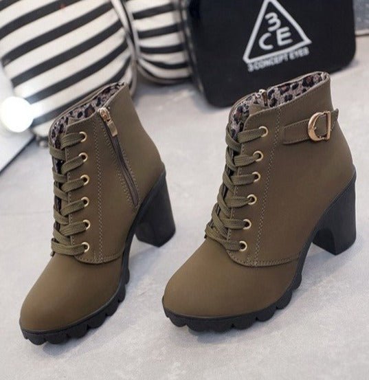 Bottines à lacets en faux suède pour femmes - Talon bloc de 8,5 cm, Semelle crantée 6