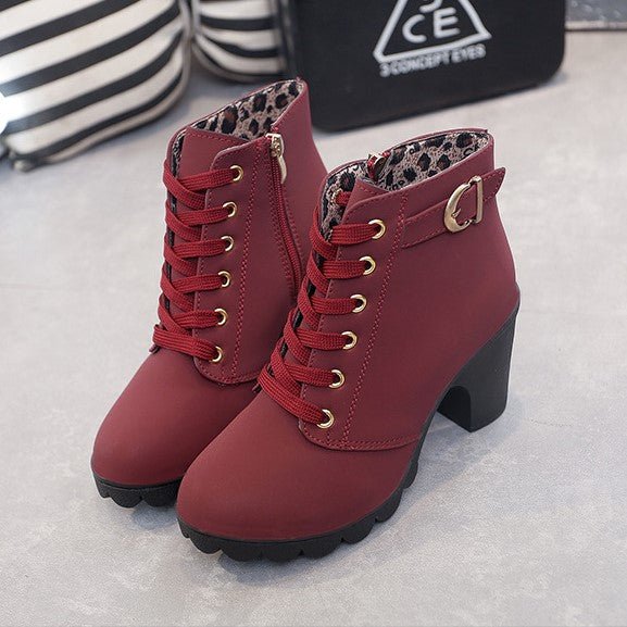Bottines à lacets en faux suède pour femmes - Talon bloc de 8,5 cm, Semelle crantée 7