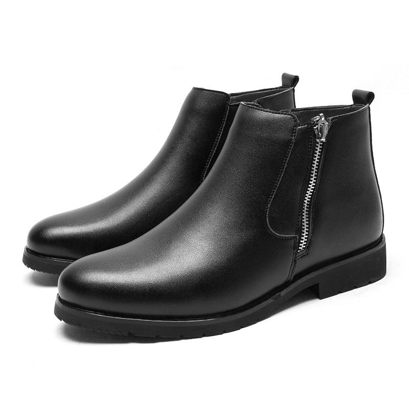 Bottines en Cuir Antidérapantes pour Hommes – Élégantes avec Doublure en Peluche et Fermeture Éclair latérale