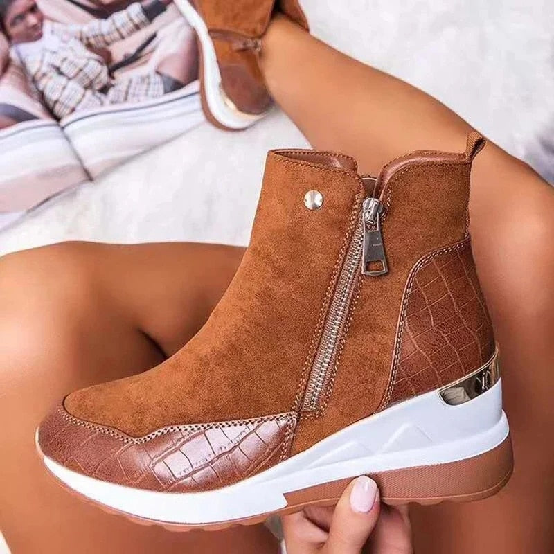 Bottines imperméables pour femmes avec talon compensé en daim - Confort et style 1