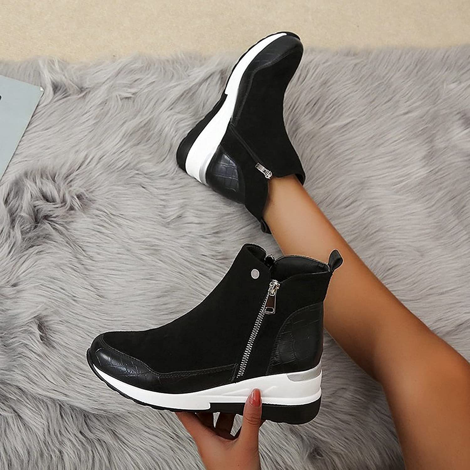 Bottines imperméables pour femmes avec talon compensé en daim - Confort et style 7