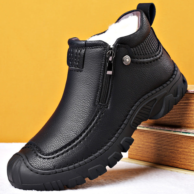 Bottines pour Hommes en PU avec Doublure en Peau de Mouton et Fermeture Éclair – Chaudes et Antidérapantes pour l'Hiver