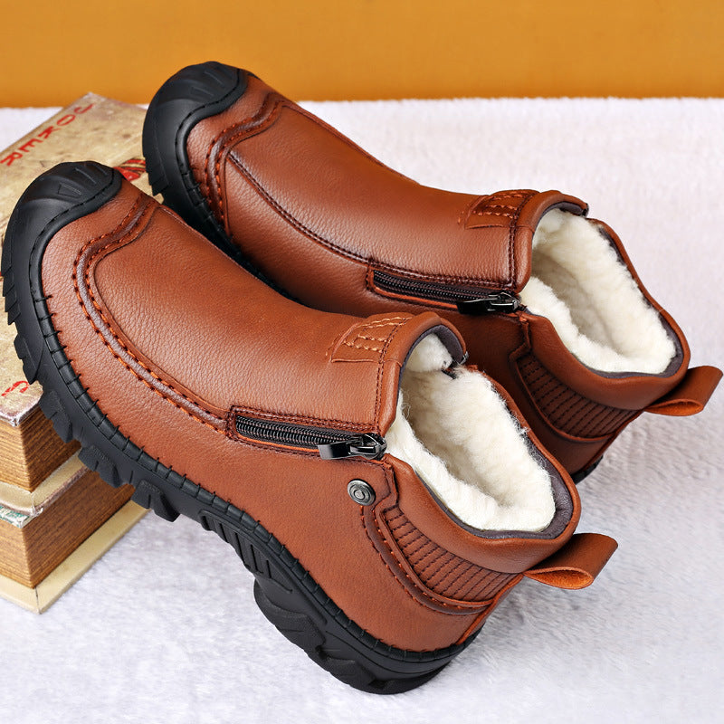 Bottines pour Hommes en PU avec Doublure en Peau de Mouton et Fermeture Éclair – Chaudes et Antidérapantes pour l'Hiver