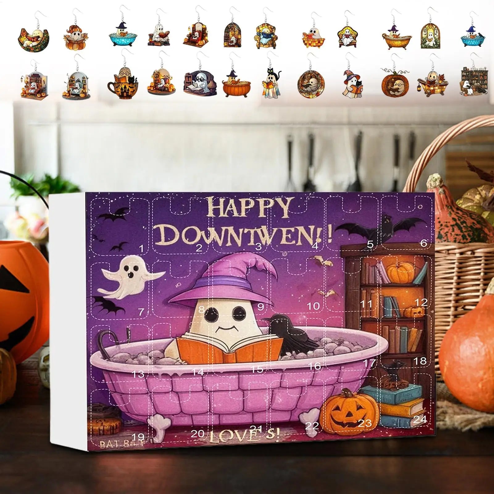 Boucles d'Oreilles Fantômes en Acrylique 2D – Calendrier de l'Avent Halloween 2025 avec 24 Surprises pour Femmes