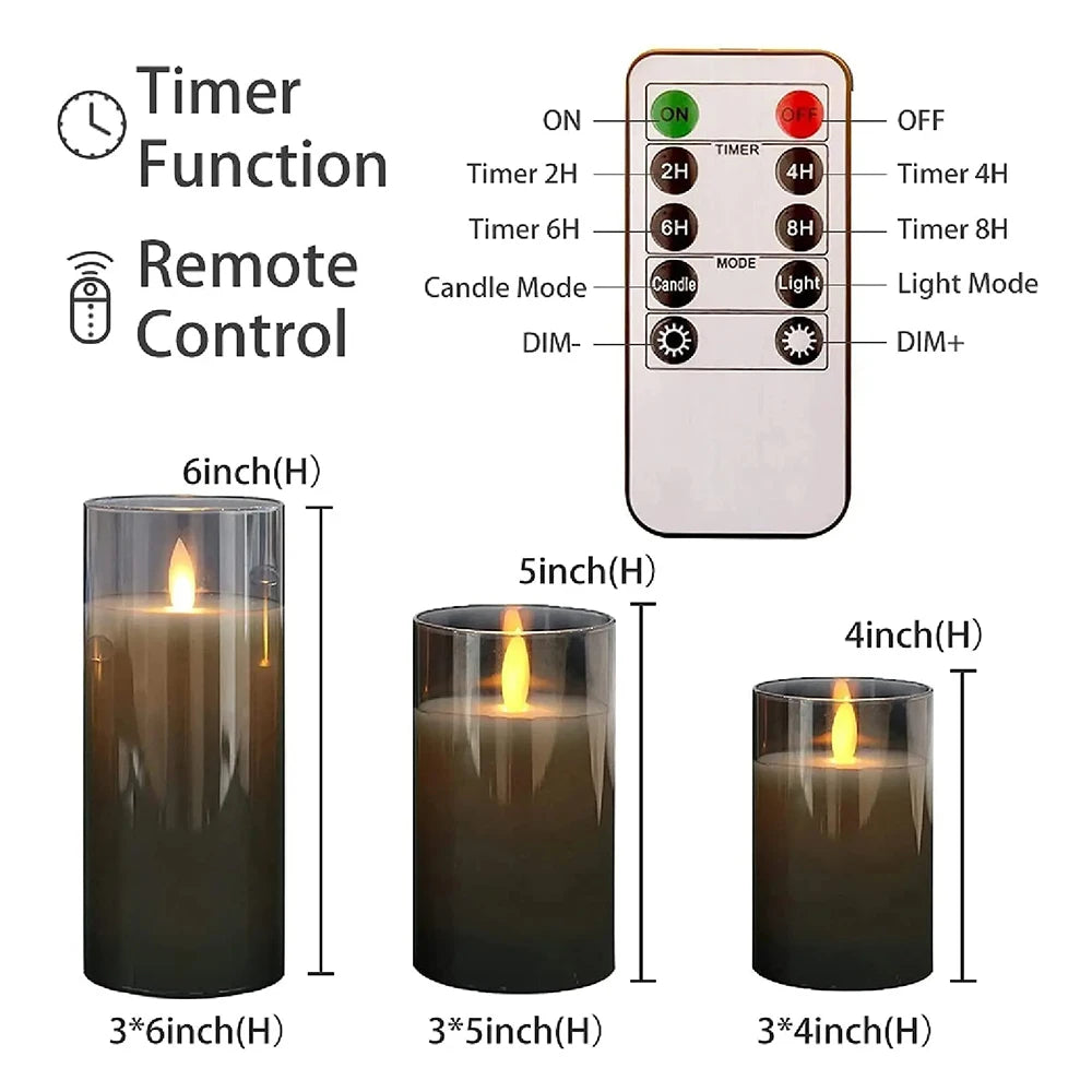 Flameless LED Candles with Remote Control - Set of 3 Flickering Candles for Wedding and Home Decoration