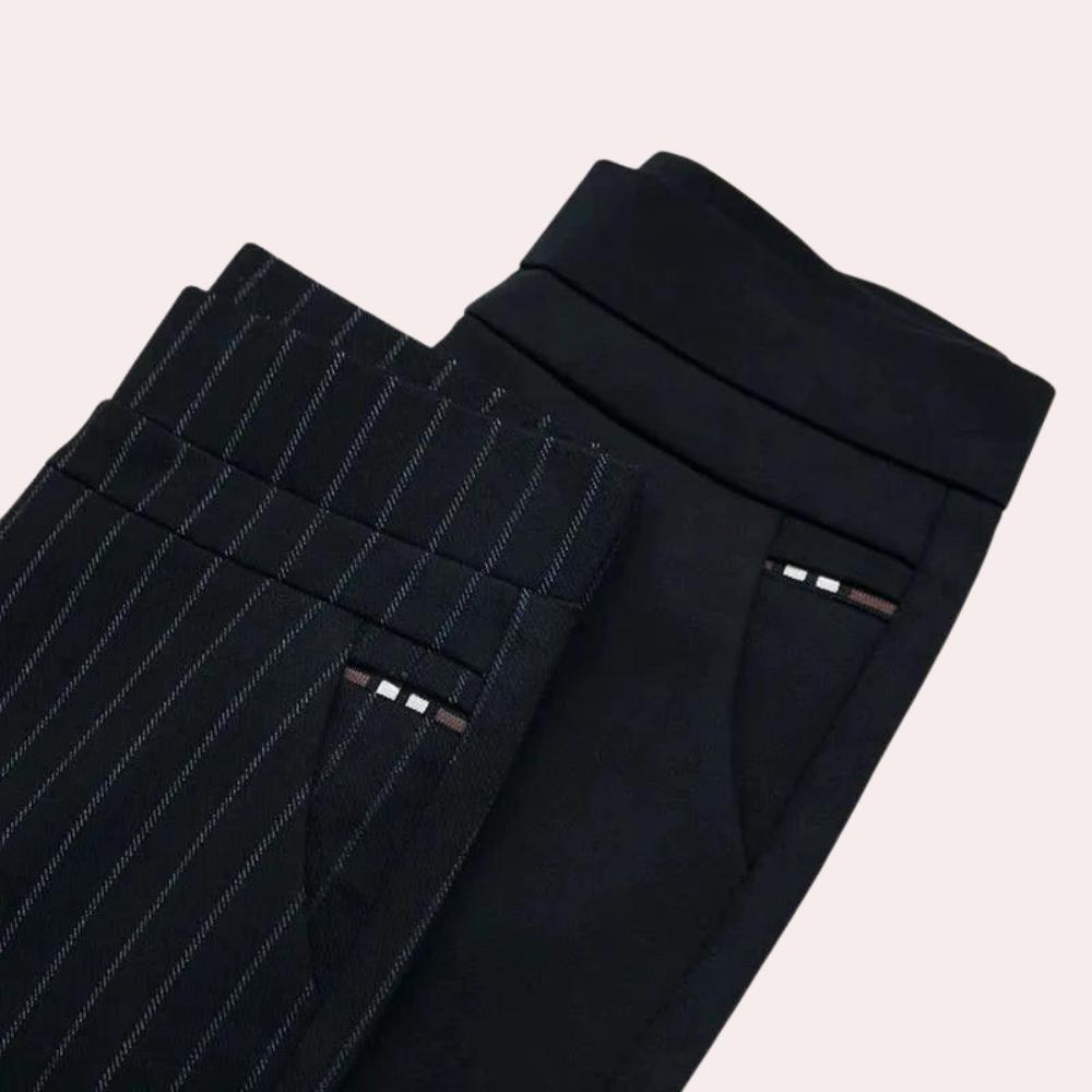 Pantalon Femme Ajusté Extensible Noir et Rayé – Confort Optimal et Élégance pour Toutes Occasions