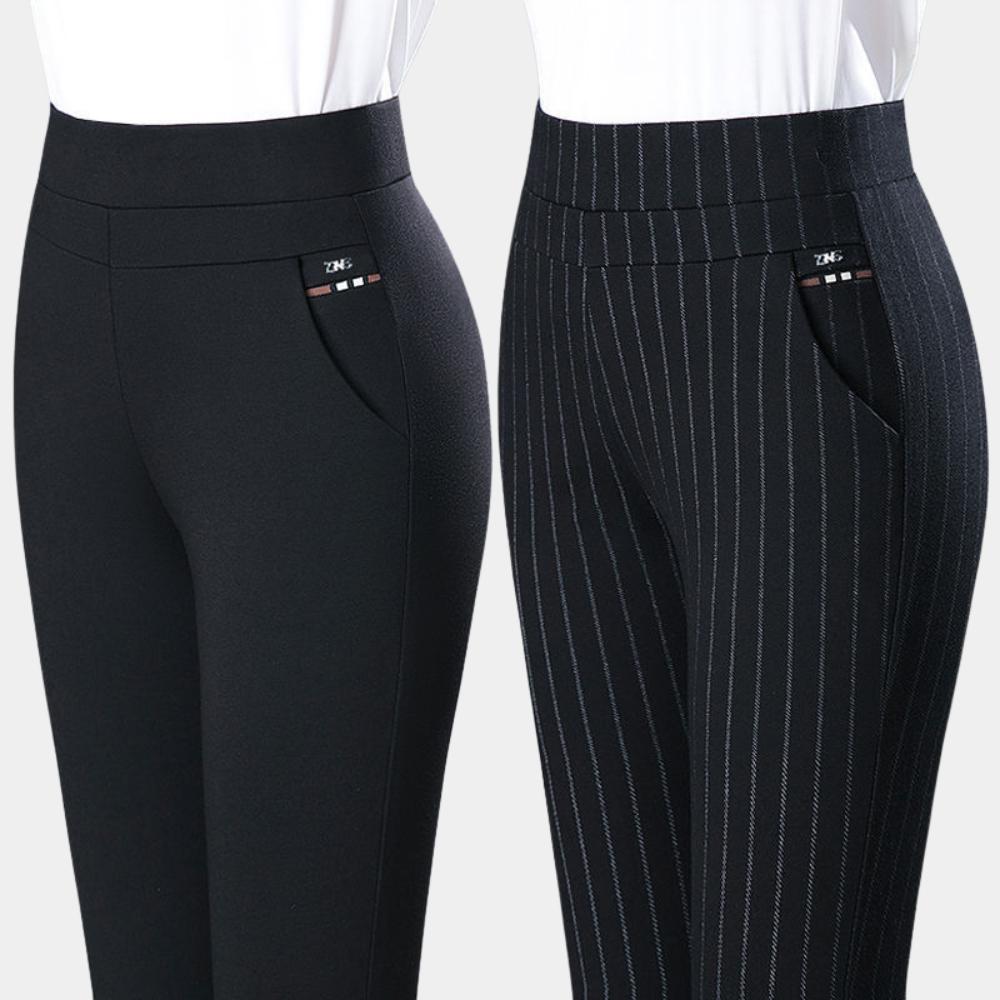 Pantalon Femme Ajusté Extensible Noir et Rayé – Confort Optimal et Élégance pour Toutes Occasions
