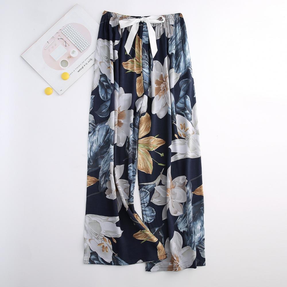 Women's Fluid Cotton Satin Pants with Floral Pattern – Loose Fit and Optimal Comfort, Available in Multiple Sizes