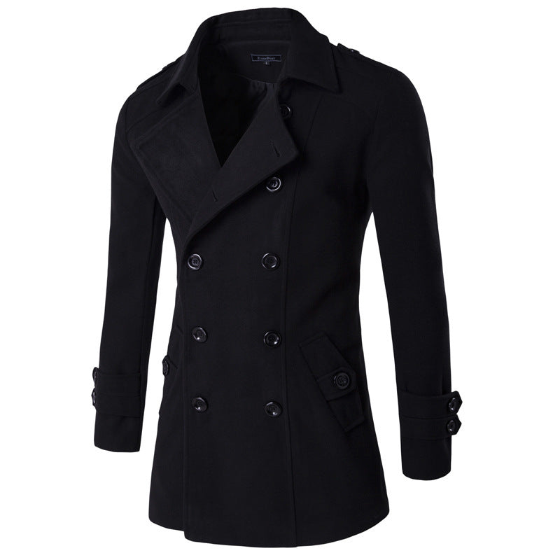 Caban Men’s Double-Breasted Polyester Wool-Touch – Elegant Winter Coat