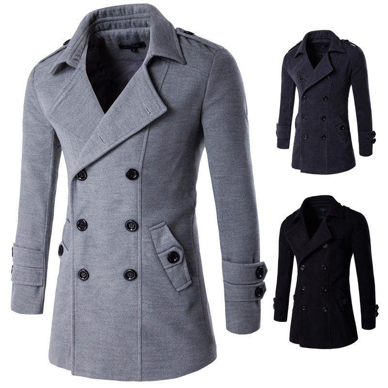 Caban Men’s Double-Breasted Polyester Wool-Touch – Elegant Winter Coat