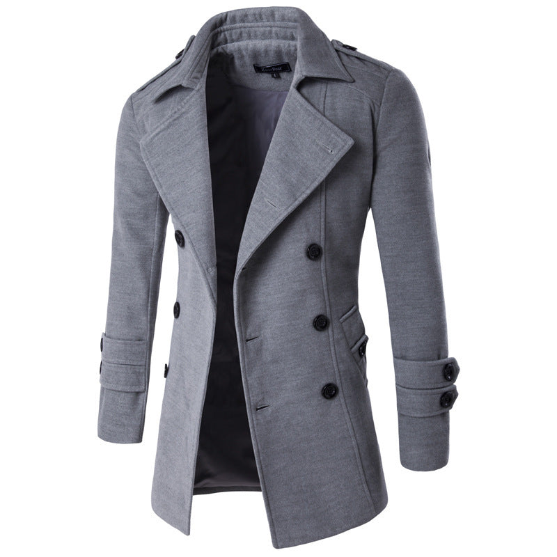 Caban Men’s Double-Breasted Polyester Wool-Touch – Elegant Winter Coat