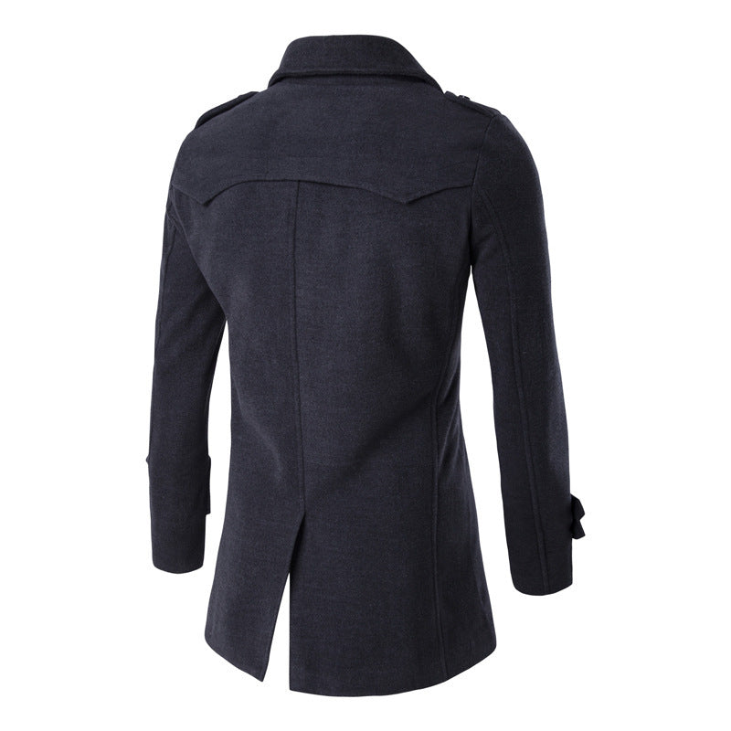 Caban Men’s Double-Breasted Polyester Wool-Touch – Elegant Winter Coat