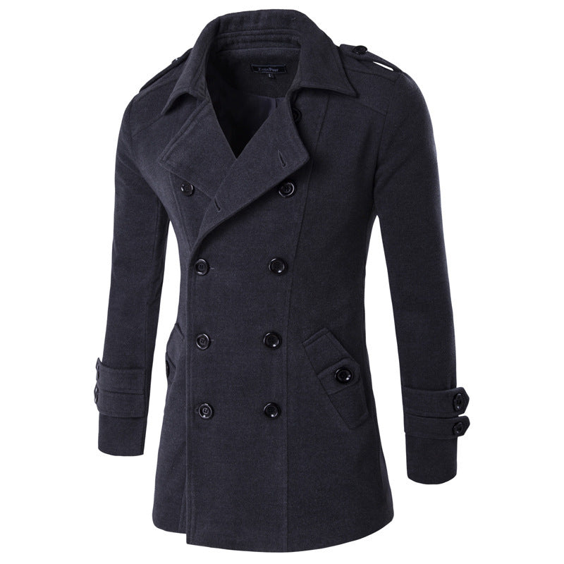 Caban Men’s Double-Breasted Polyester Wool-Touch – Elegant Winter Coat