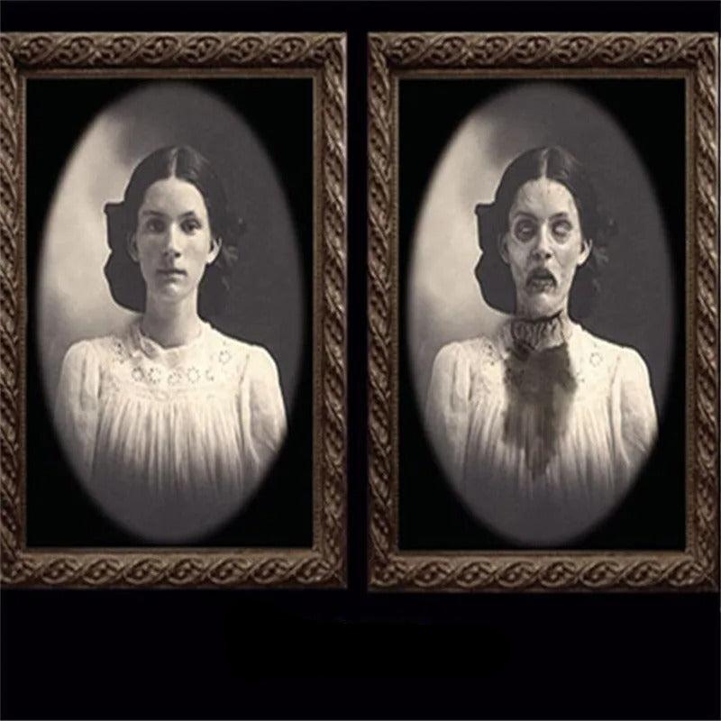 Cadre Photo Animé 3D Halloween Fantôme Effrayant en PVC Noir – Décoration Unique pour Fête d'Halloween