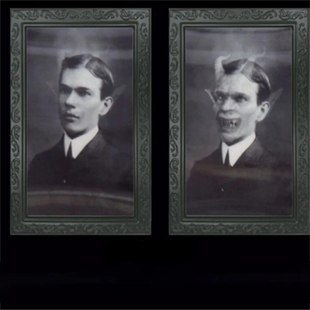 Animated 3D Photo Frame Halloween Scary Ghost in Black PVC – Unique Decoration for Halloween Party