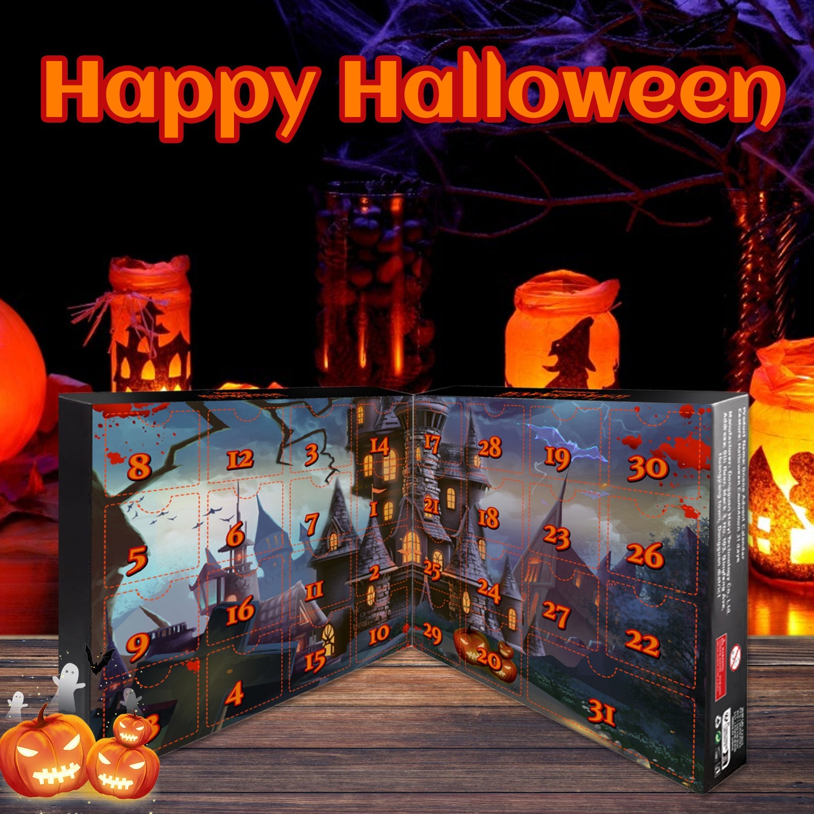 Calendrier de Compte à Rebours Halloween 31 Jours pour Enfants – Jouet Éducatif en Caoutchouc, 10,5 x 26 cm