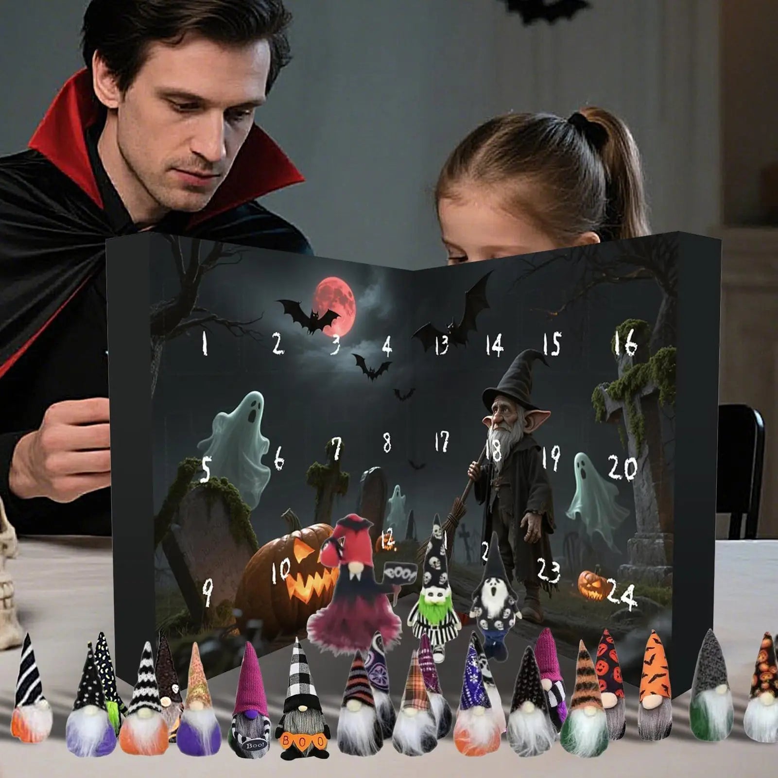 Calendrier de Compte à Rebours Halloween Gnome 24 Jours en Tissu Non Tissé avec Décorations Festives