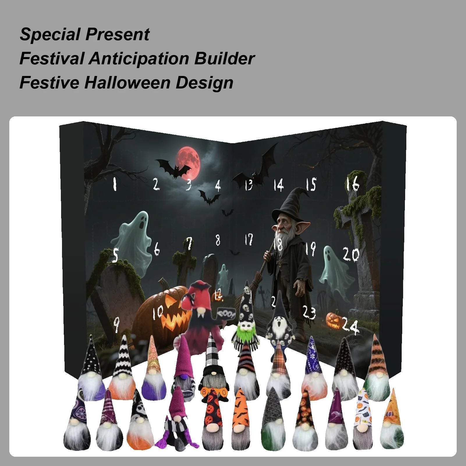 Calendrier de Compte à Rebours Halloween Gnome 24 Jours en Tissu Non Tissé avec Décorations Festives