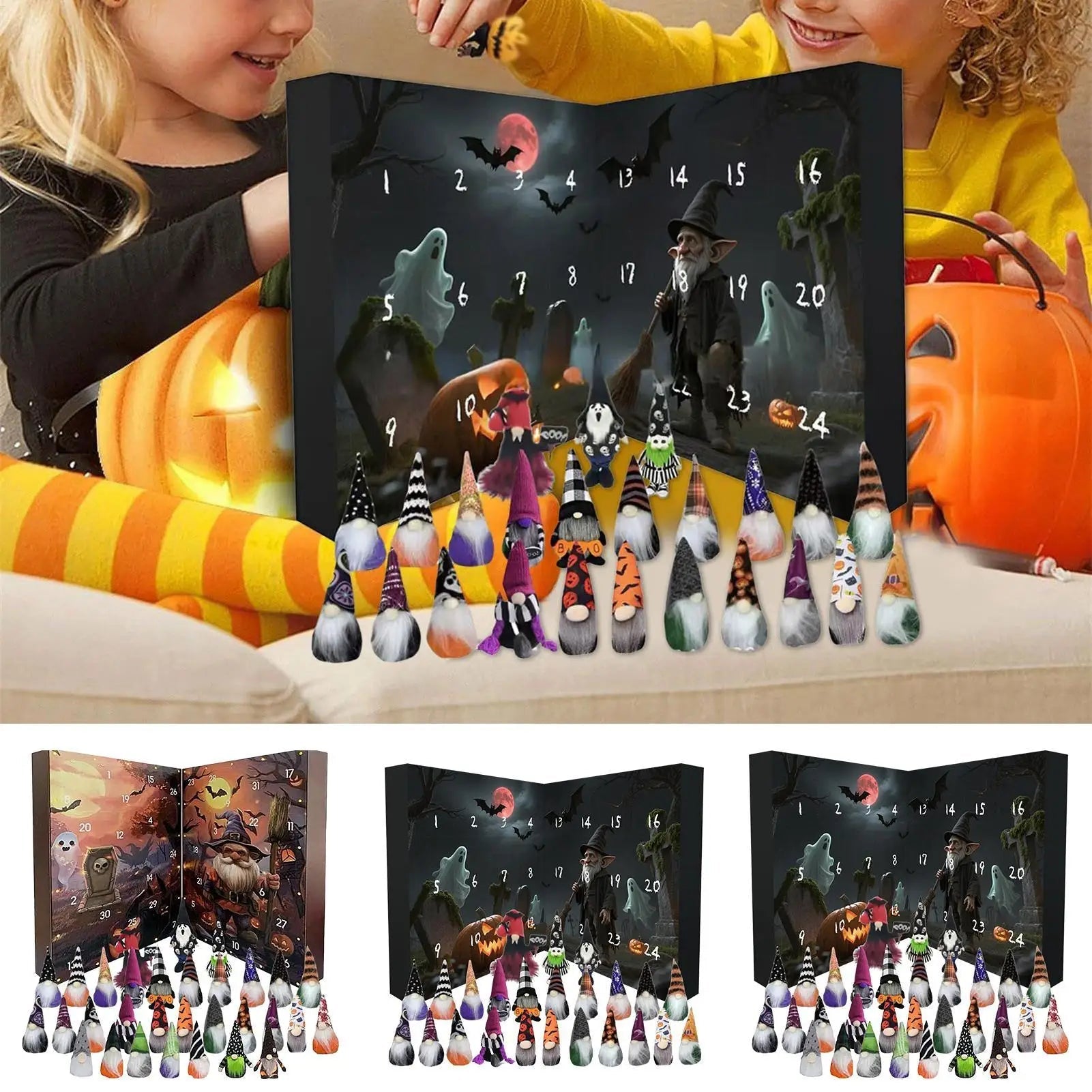 Calendrier de Compte à Rebours Halloween Gnome 24 Jours en Tissu Non Tissé avec Décorations Festives