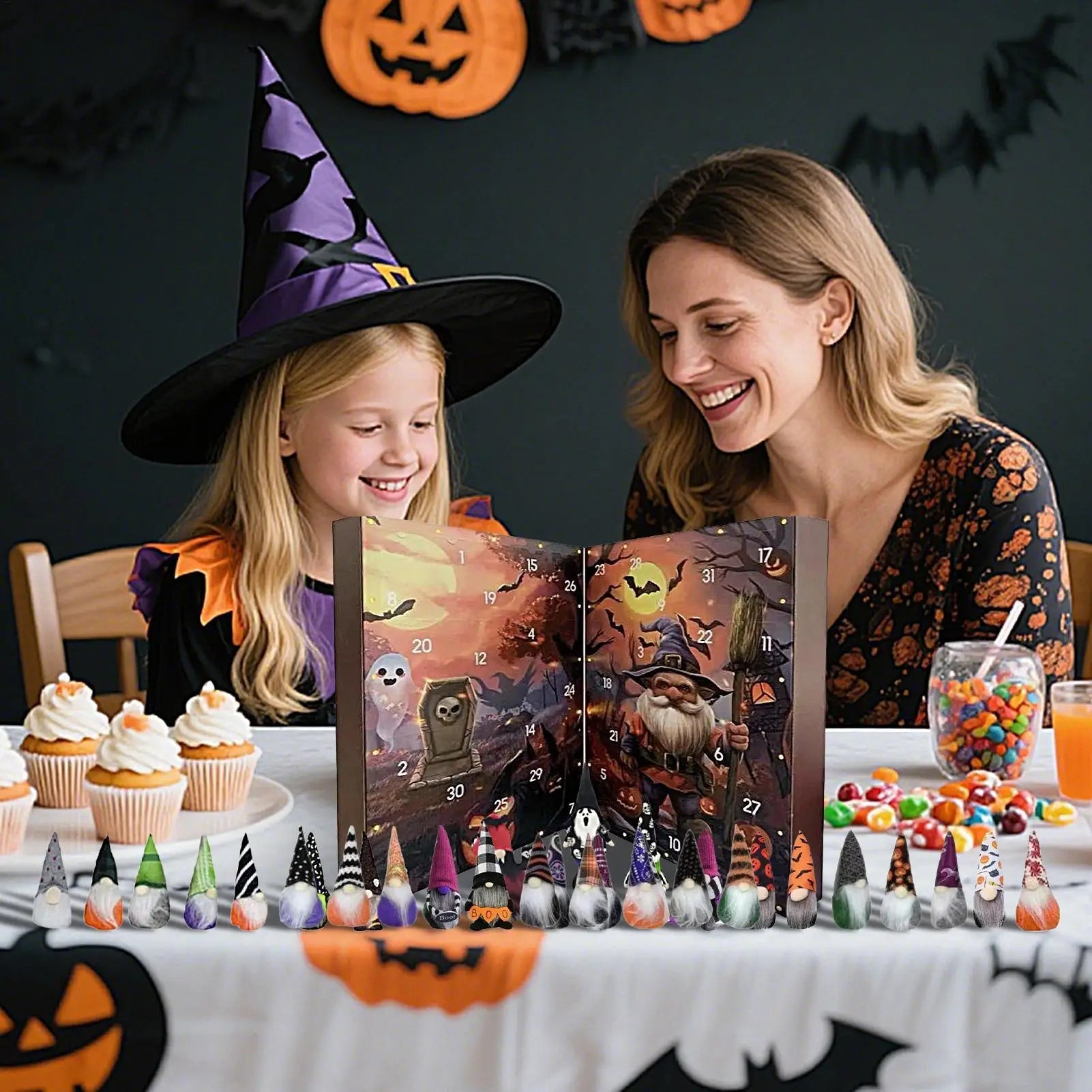 Calendrier de Compte à Rebours Halloween Gnome 24 Jours en Tissu Non Tissé avec Décorations Festives