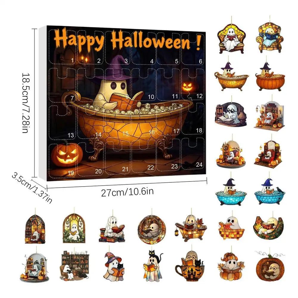 Calendrier de Compte à Rebours Halloween avec 24 Fantômes Acryliques – Décoration Halloween Intérieure et Extérieure