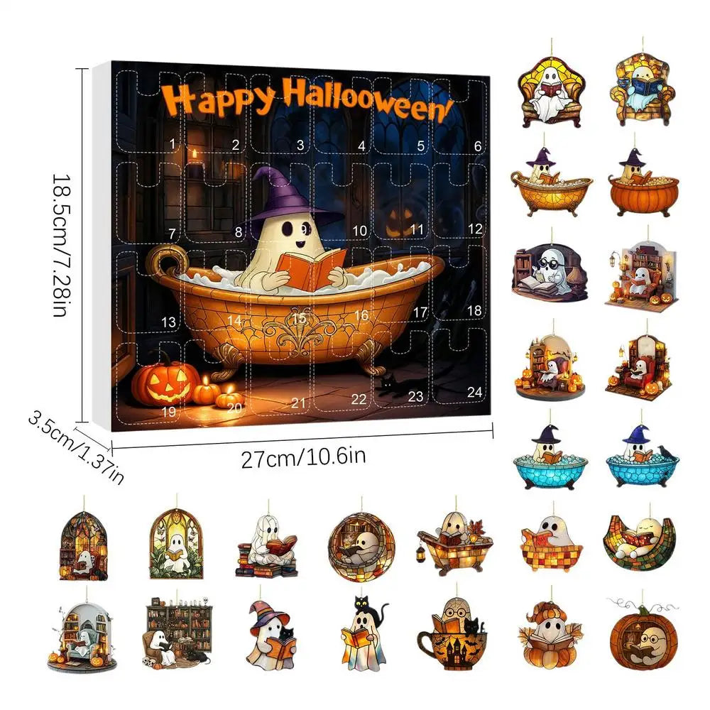 Calendrier de Compte à Rebours Halloween avec 24 Fantômes Acryliques – Décoration Halloween Intérieure et Extérieure