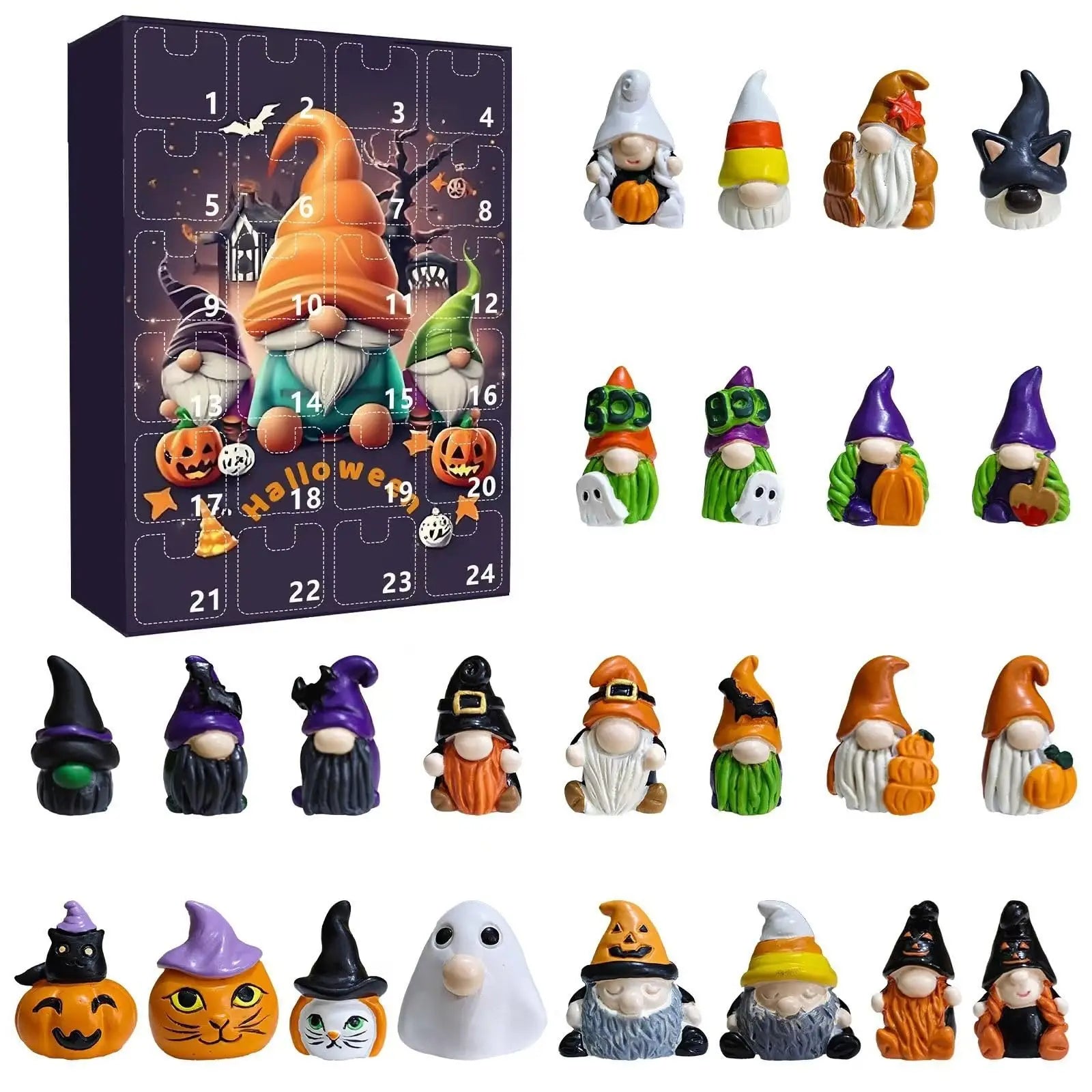 Calendrier de Compte à Rebours d'Halloween avec 24 Figurines Gnome – Décoration Halloween Festive pour Maison