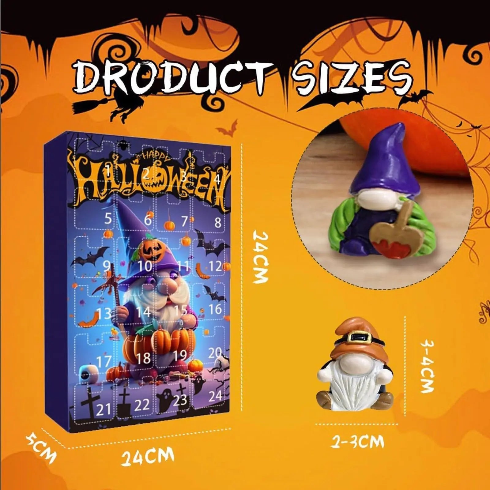 Calendrier de Compte à Rebours d'Halloween avec 24 Figurines Gnome – Décoration Halloween Festive pour Maison
