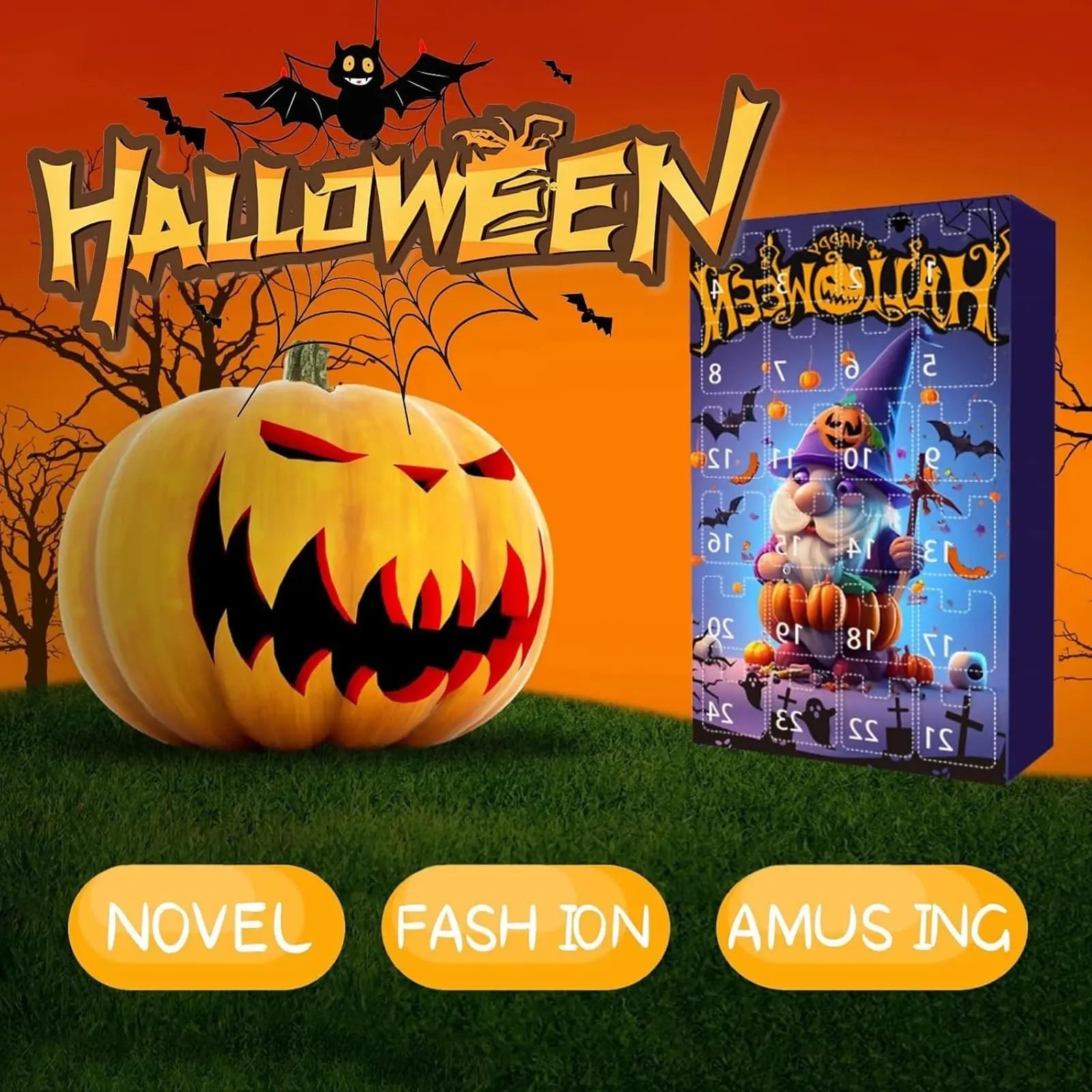 Calendrier de Compte à Rebours d'Halloween avec 24 Figurines Gnome – Décoration Halloween Festive pour Maison