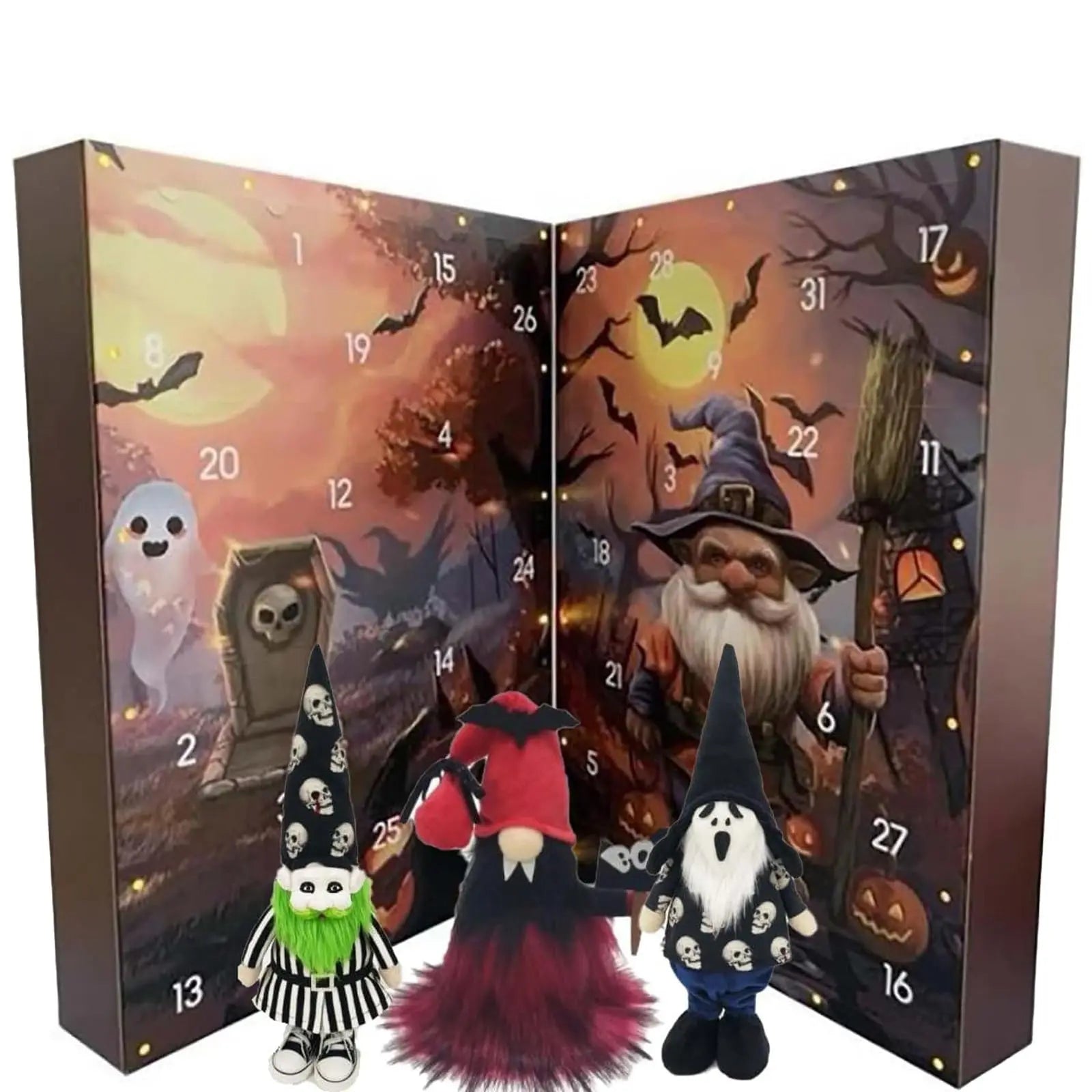 Calendrier de Compte à Rebours d'Halloween avec 24 Figurines Gnome – Décoration Halloween Festive pour Maison