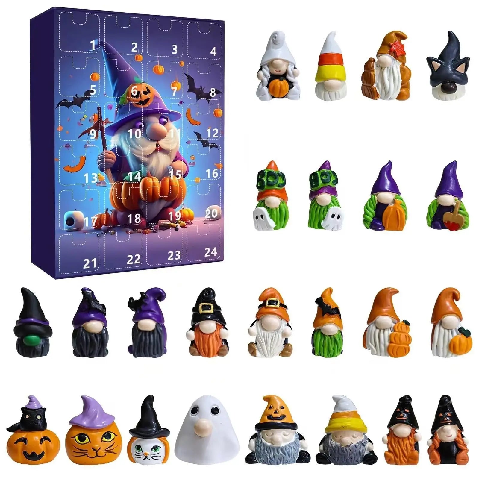 Calendrier de Compte à Rebours d'Halloween avec 24 Figurines Gnome – Décoration Halloween Festive pour Maison