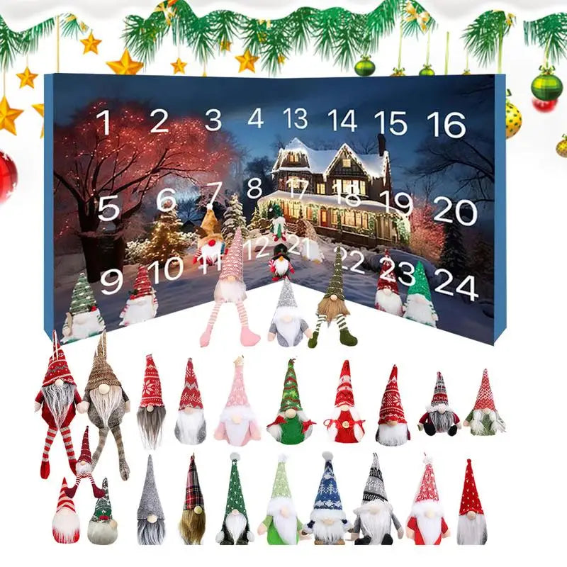 Calendrier de l'Avent Gnome de Noël avec 24 Gnomes Moelleux en Tissus Doux – Décoration Festive pour Compte à Rebours