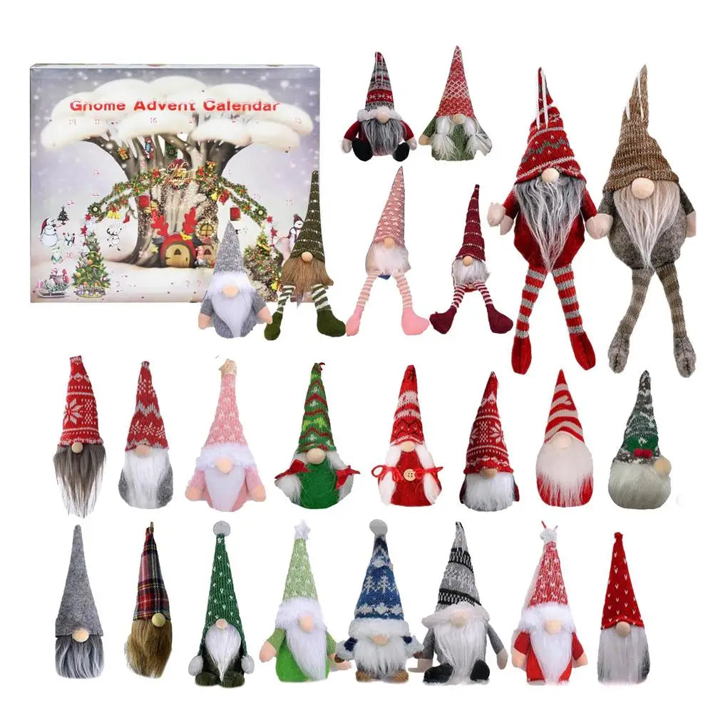 Calendrier de l'Avent Gnome de Noël avec 24 Gnomes Moelleux en Tissus Doux – Décoration Festive pour Compte à Rebours