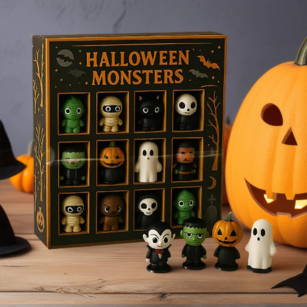 Calendrier de l'Avent Halloween 2025 avec 12 Poupées Miniatures Effrayantes en Plastique et Résine – Décoration Festive