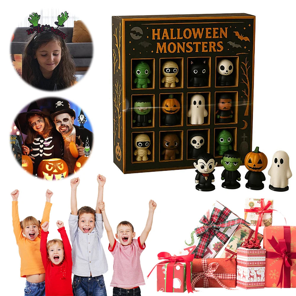 Calendrier de l'Avent Halloween 2025 avec 12 Poupées Miniatures Effrayantes en Plastique et Résine – Décoration Festive