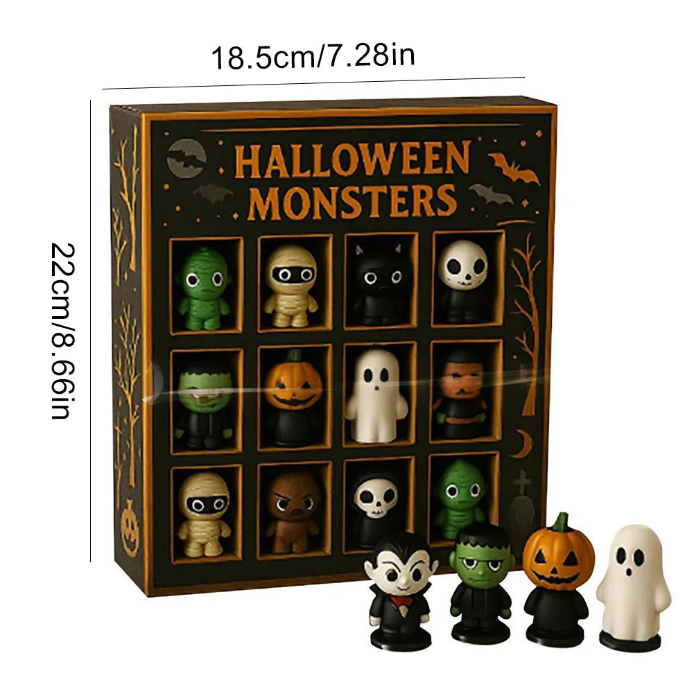 Calendrier de l'Avent Halloween 2025 avec 12 Poupées Miniatures Effrayantes en Plastique et Résine – Décoration Festive