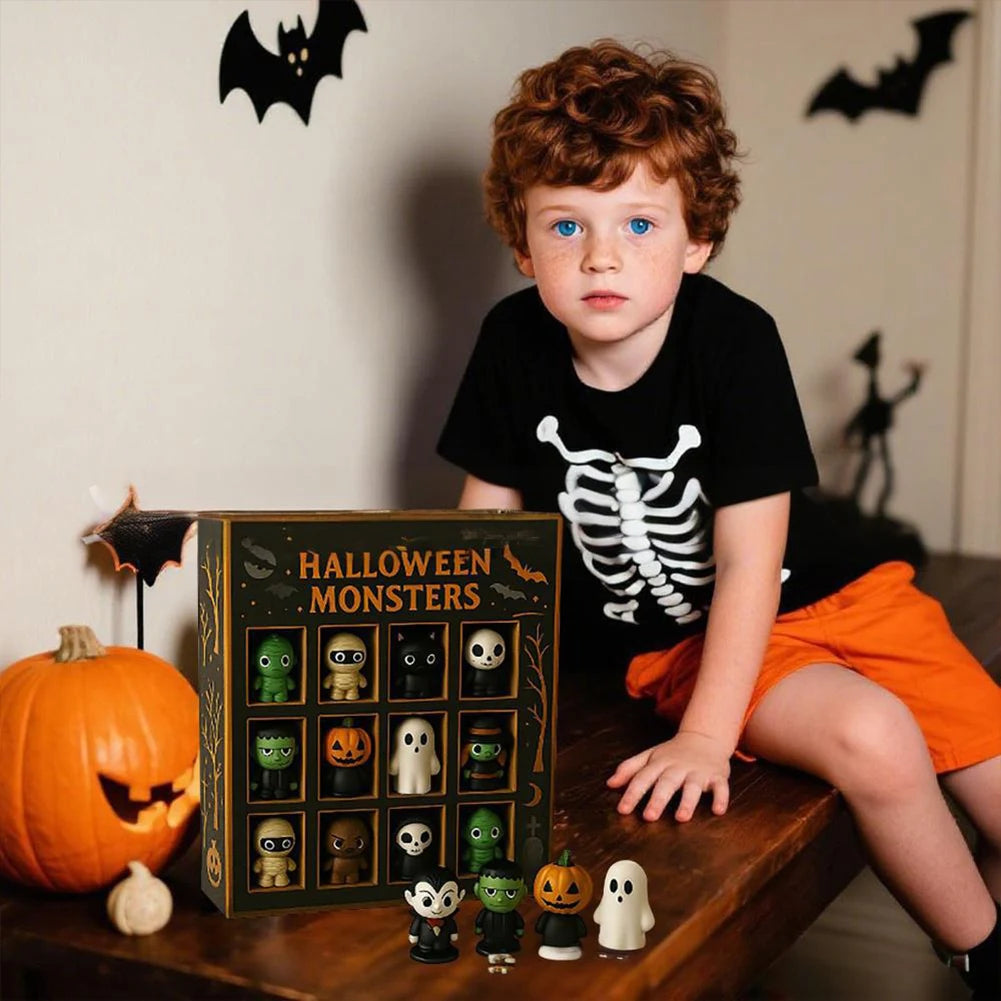 Calendrier de l'Avent Halloween 2025 avec 12 Poupées Miniatures Effrayantes en Plastique et Résine – Décoration Festive
