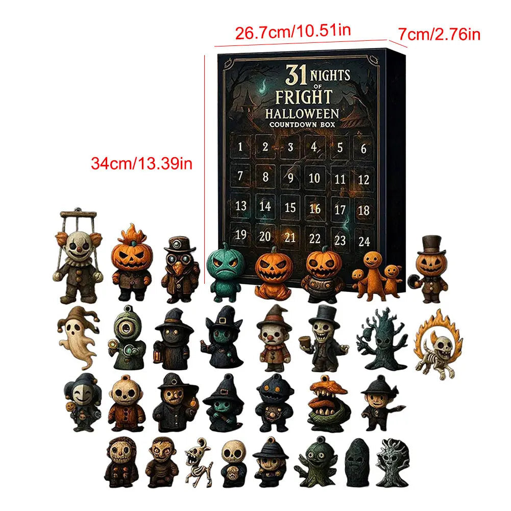 Calendrier de l'Avent Halloween 2025 avec 31 Figurines de Collection – Décoration Thématique Compacte en Plastique et PVC
